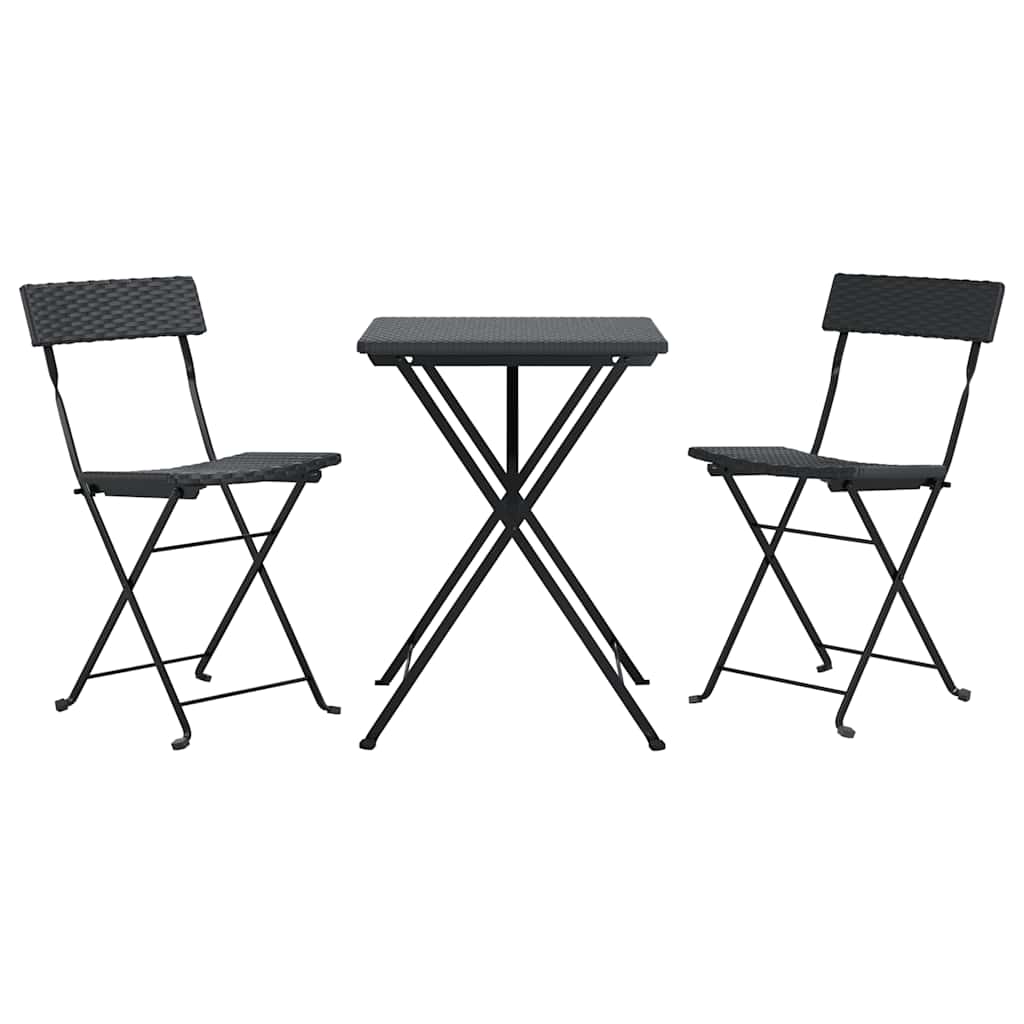 3-dijelni sklopivi bistro set od poliratana crni