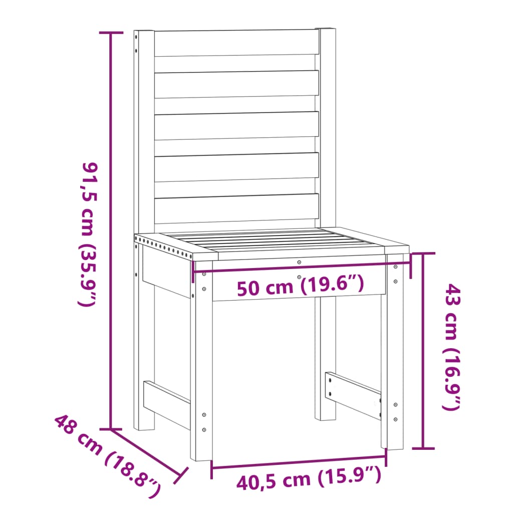Vrtne stolice 2 kom 50x48x91,5 cm od masivne borovine
