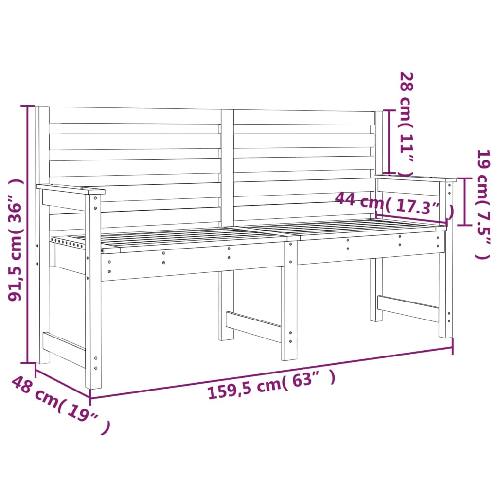 Vrtna klupa 159,5 x 48 x 91,5 cm od masivne borovine