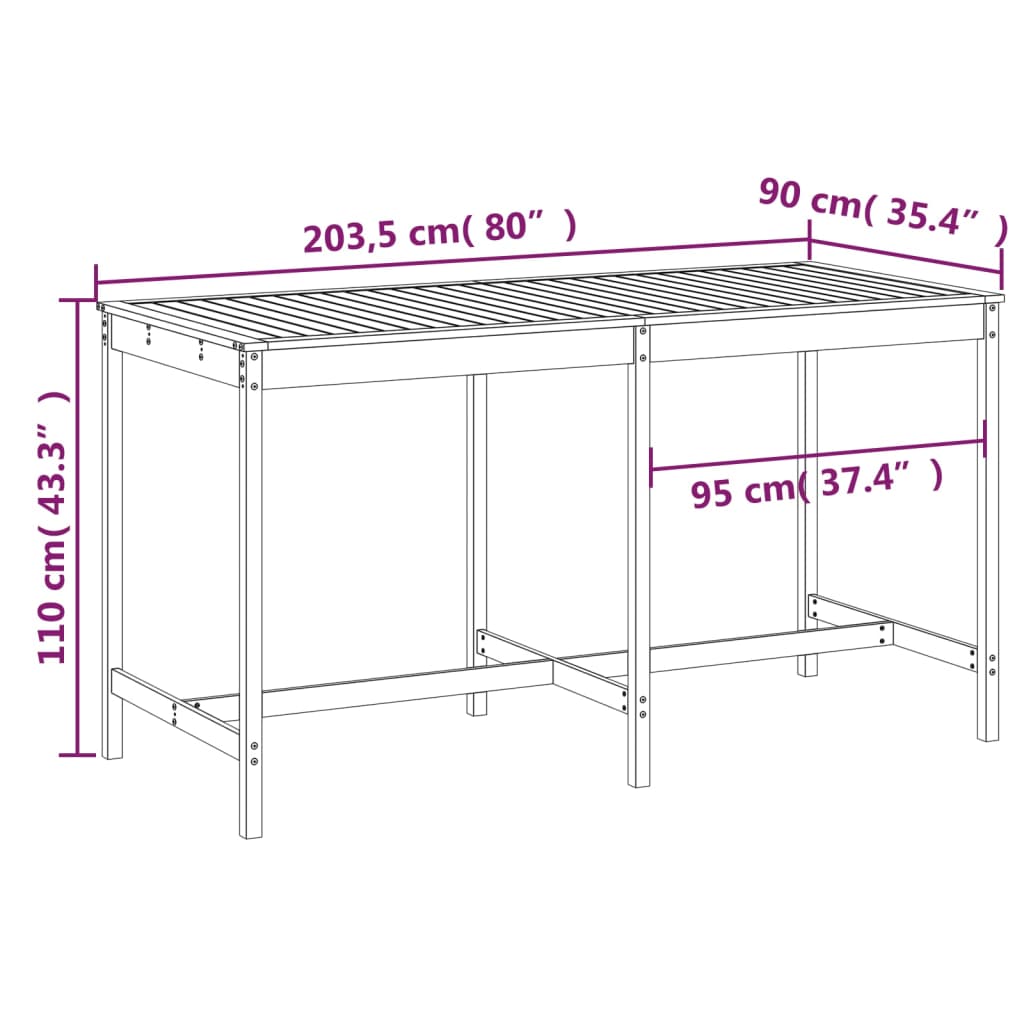 Vrtni stol 203,5x90x110 cm od masivne borovine
