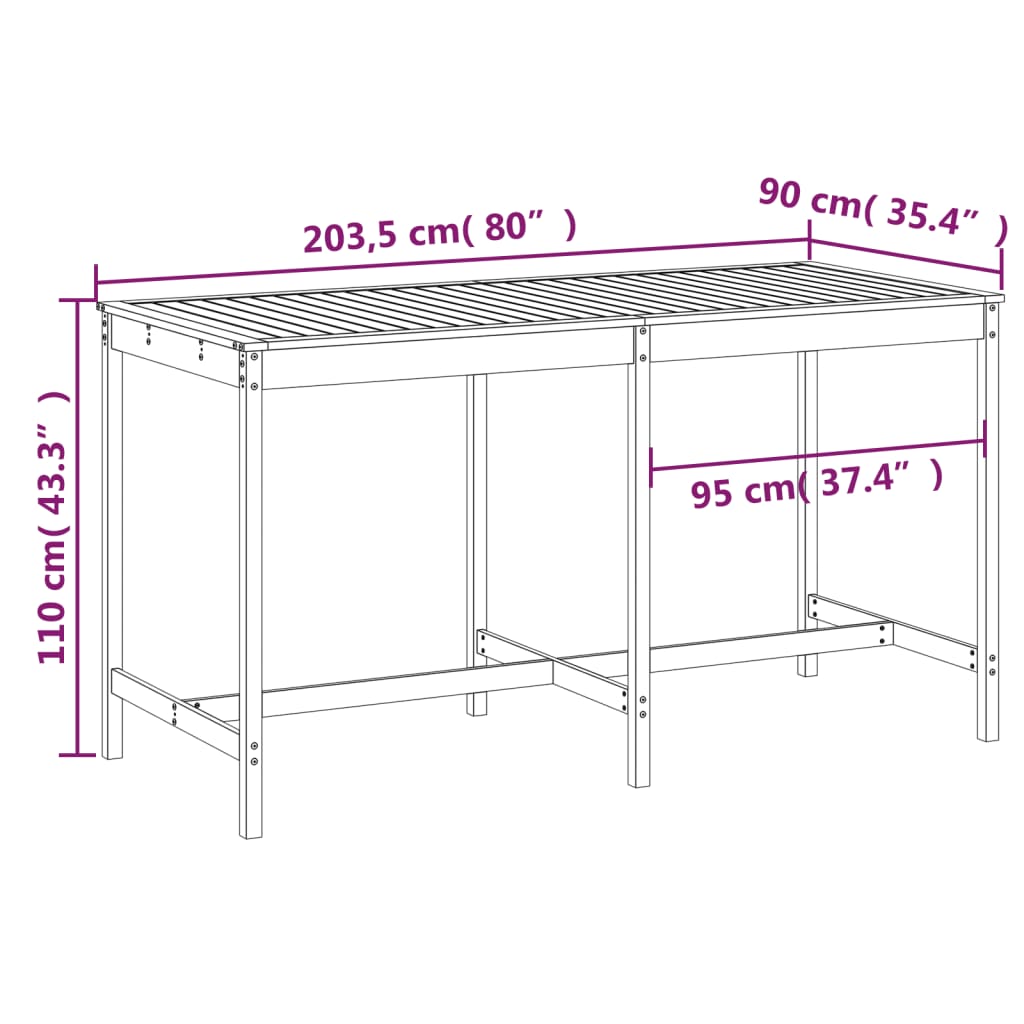 Vrtni stol bijeli 203,5 x 90 x 110 cm od masivne borovine