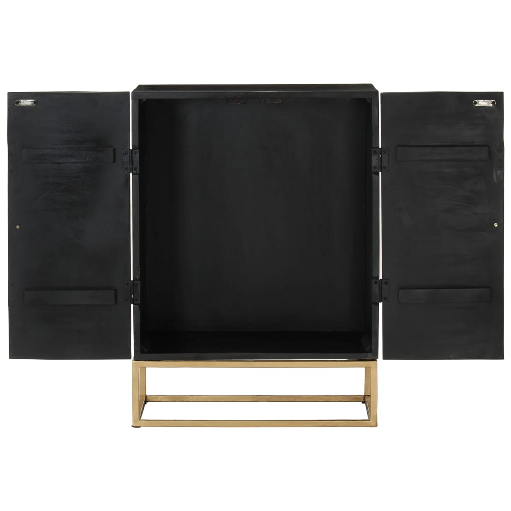Komoda crna 55 x 34 x 75 cm od masivnog drva manga i željeza