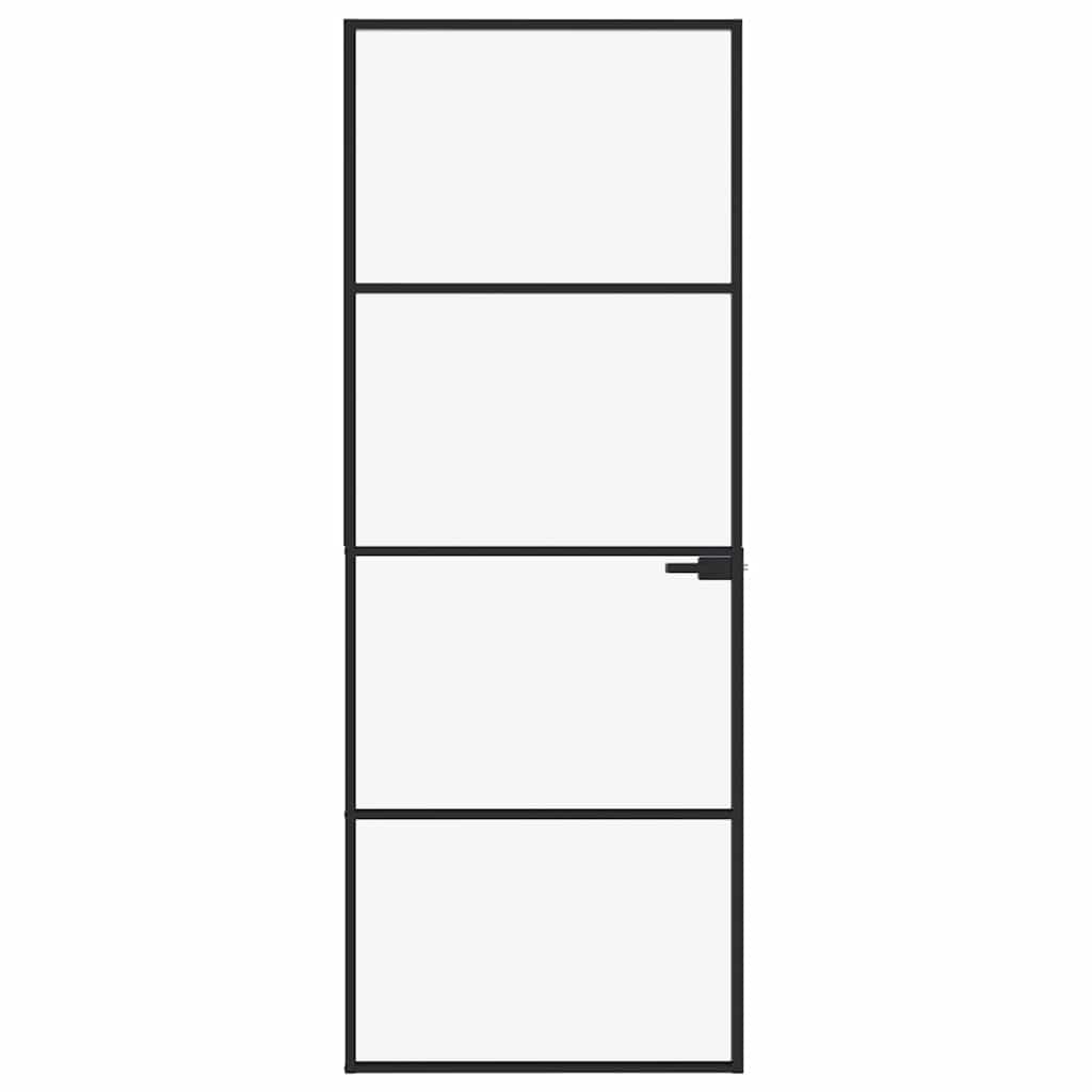 Sobna vrata crna 76 x 201,5 cm kaljeno staklo i aluminij tanka