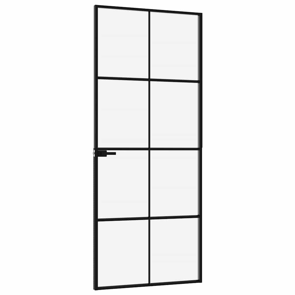 Sobna vrata crna 83 x 201,5 cm kaljeno staklo i aluminij tanka