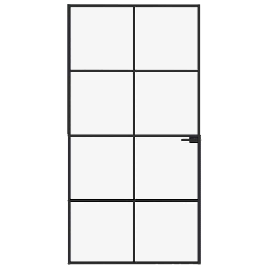 Sobna vrata crna 102 x 201,5 cm kaljeno staklo i aluminij tanka