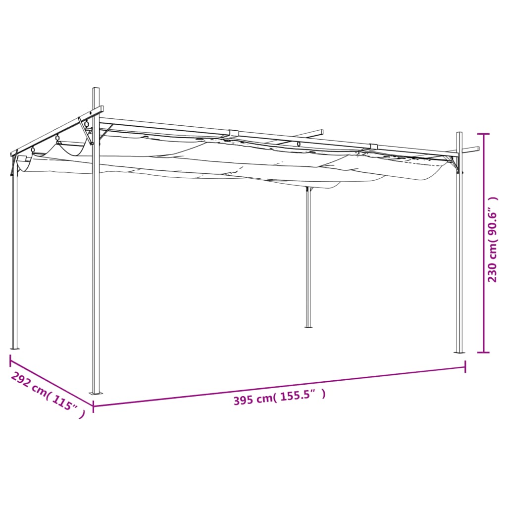 Pergola s pomičnim krovom krem 395 x 292 x 230 cm