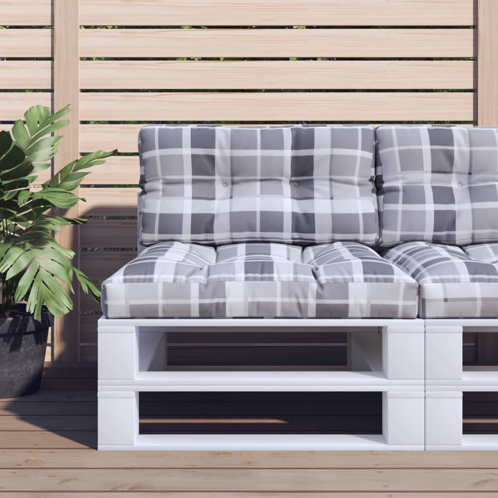 Jastuk za palete sivi karirani 80 x 40 x 12 cm od tkanine