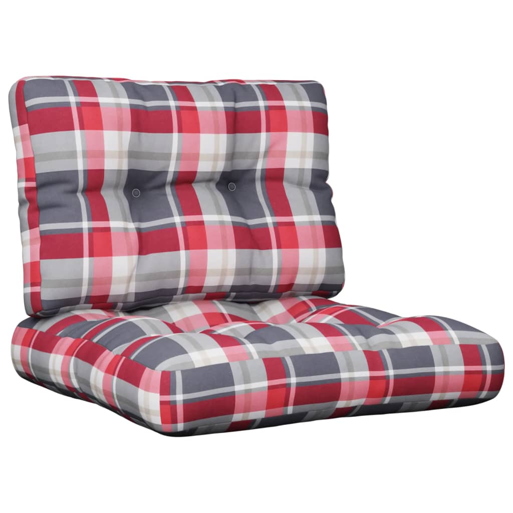 Jastuci za palete 2 kom crveni karirani od tkanine Šarena 60 x 60 x 12 cm