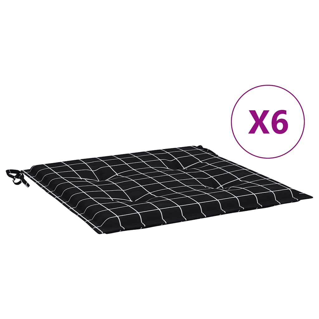 Jastuci za vrtne stolice 6 kom crni karirani 40x40x4 cm tkanina