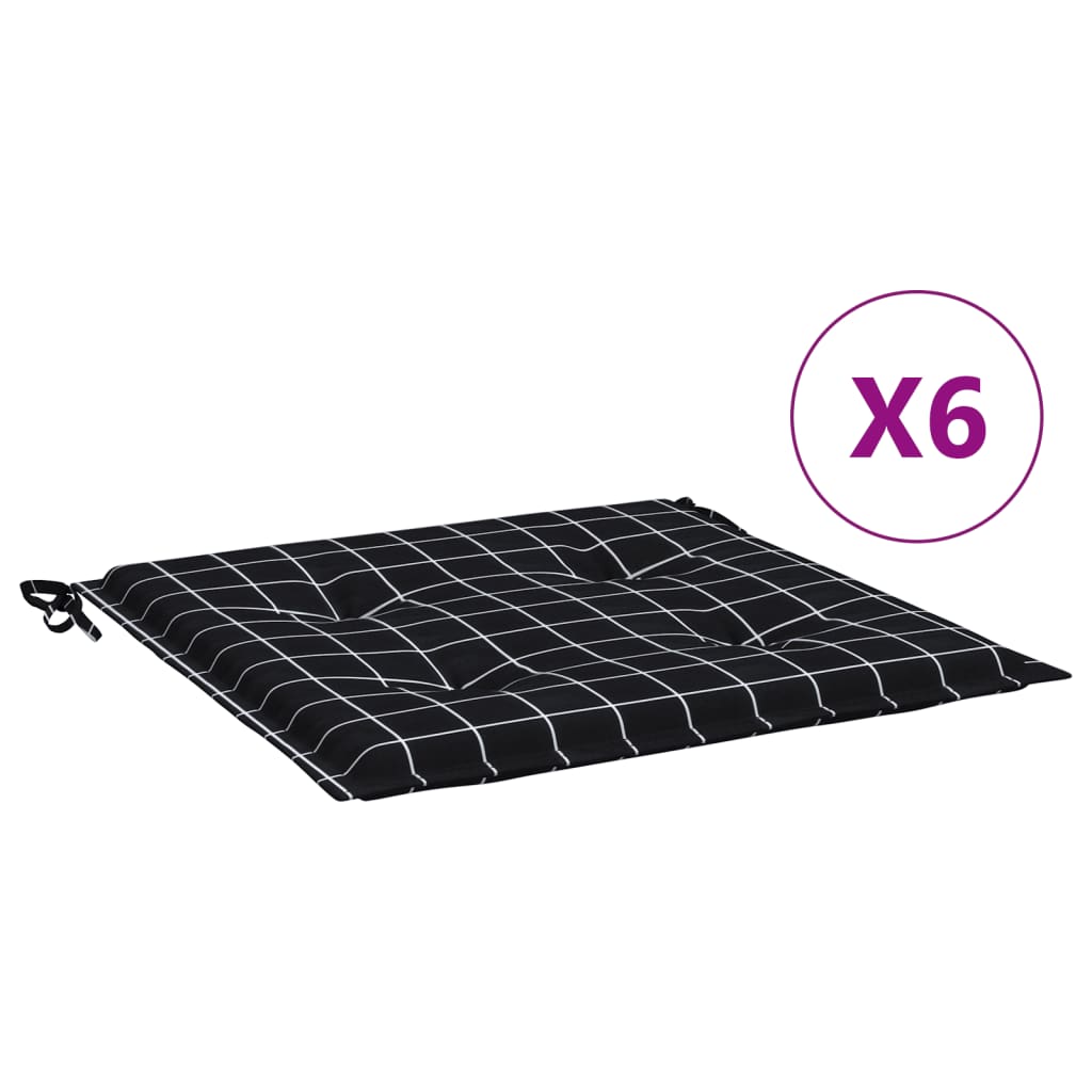 Jastuci za vrtne stolice 6 kom crni karirani 50x50x4 cm tkanina