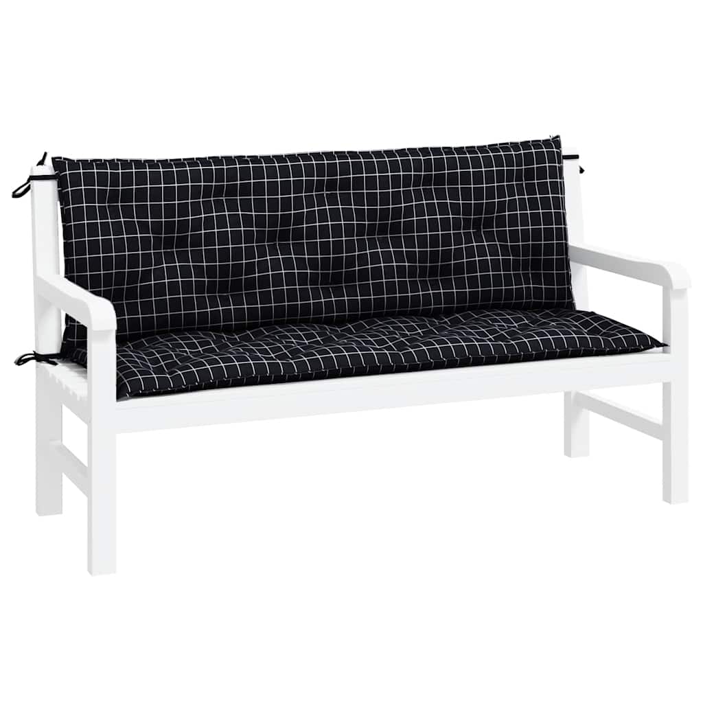 Jastuci za vrtnu klupu crni karirani 2 kom 150x50x7 cm tkanina