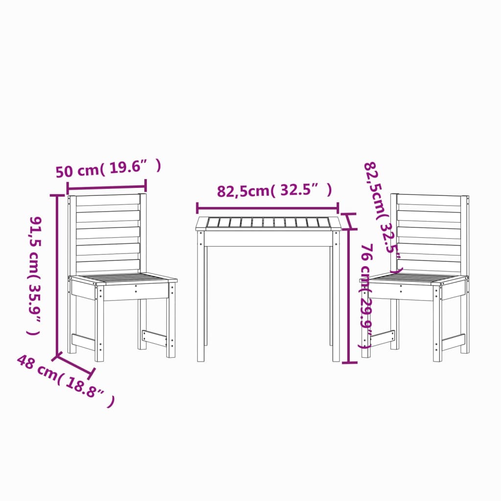3-dijelni vrtni bistro set od masivne borovine
