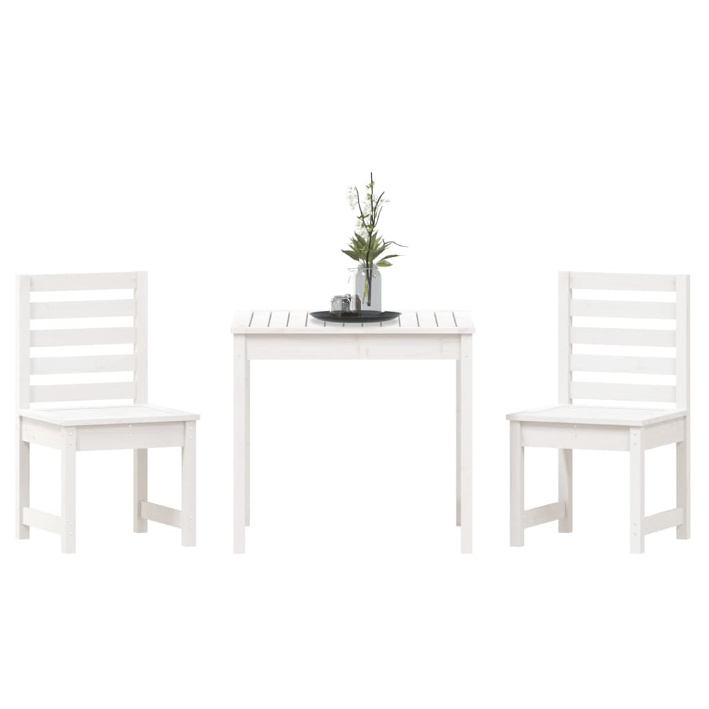 3-dijelni vrtni bistro set bijeli od masivne borovine