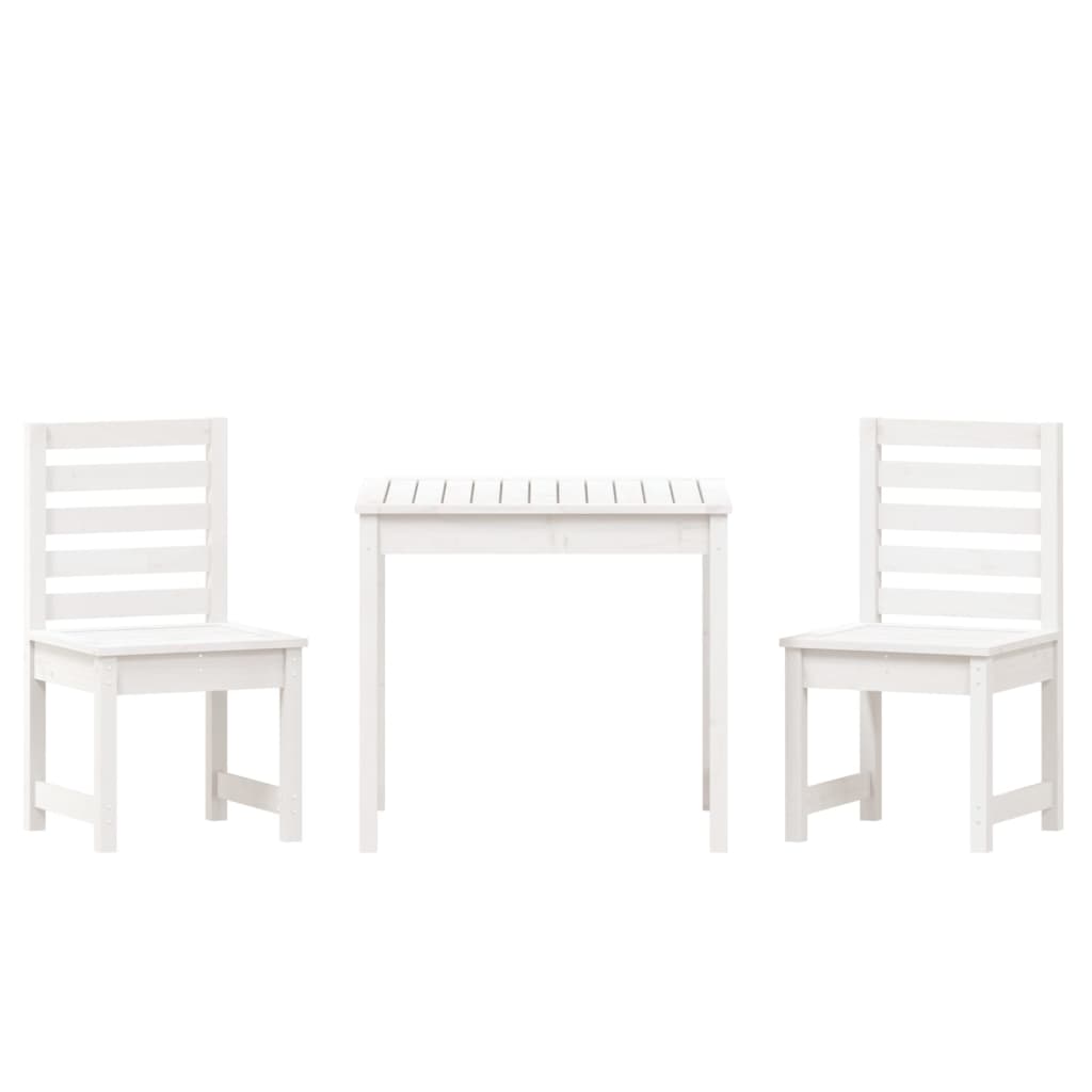 3-dijelni vrtni bistro set bijeli od masivne borovine