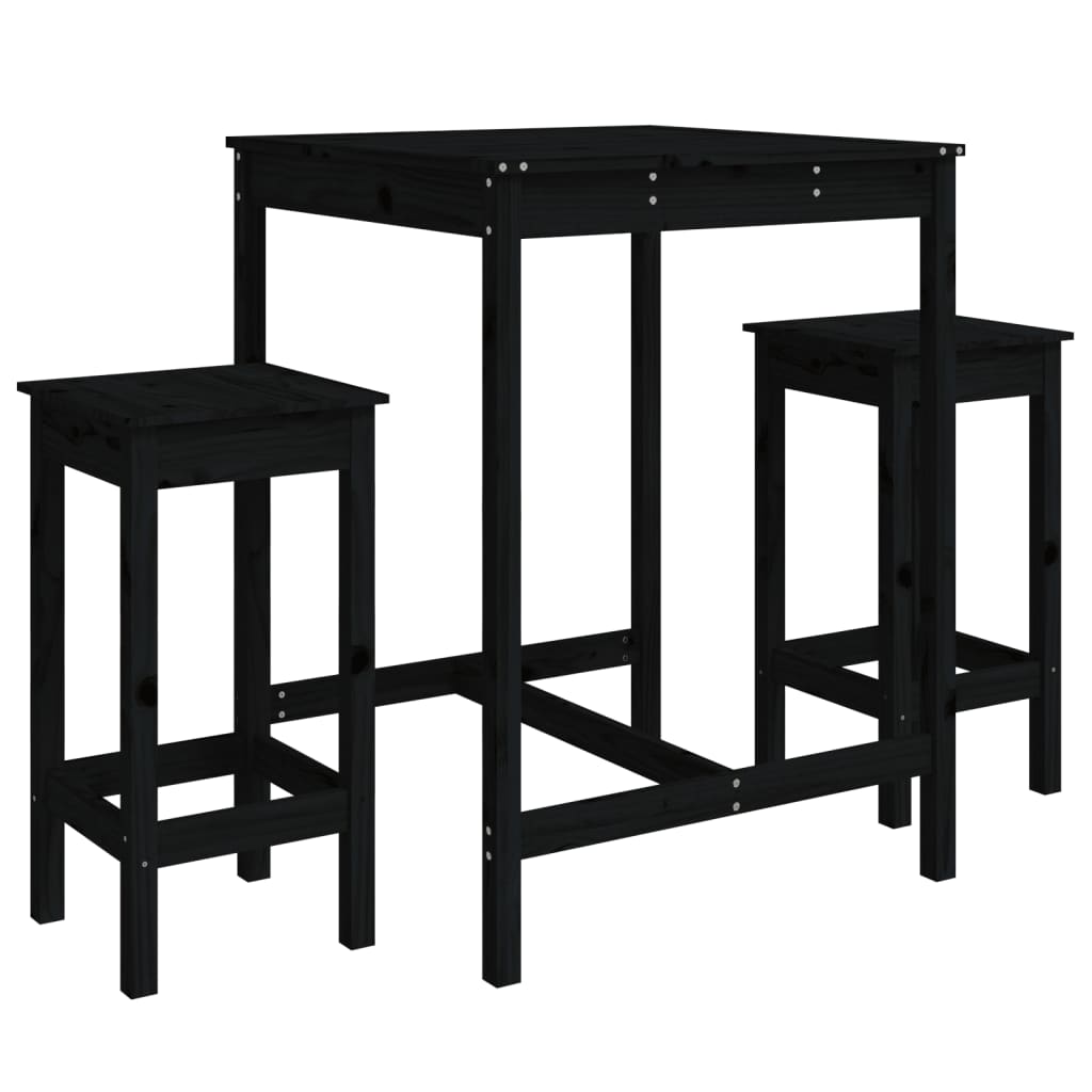 3-dijelni vrtni barski set crni od masivne borovine