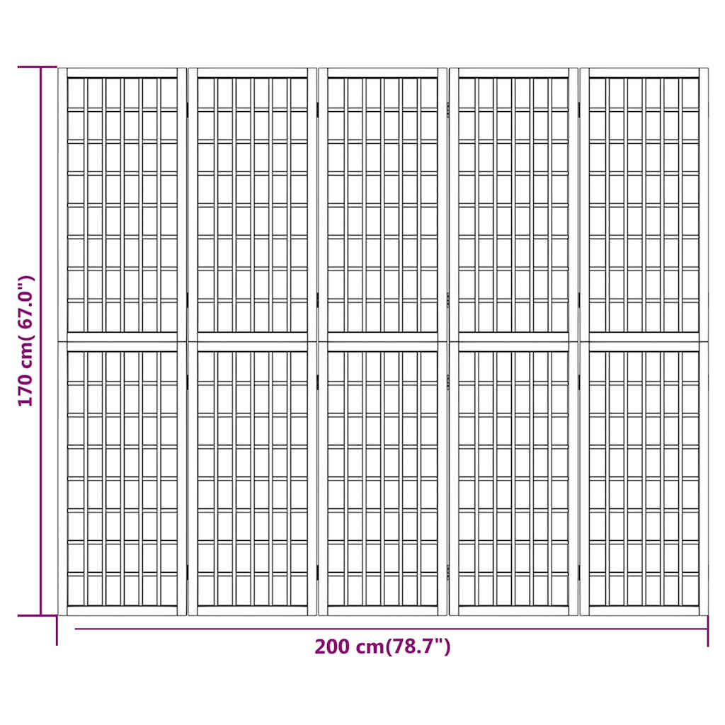 Sklopiva sobna pregrada 5 panela japanski stil 200x170 cm crna
