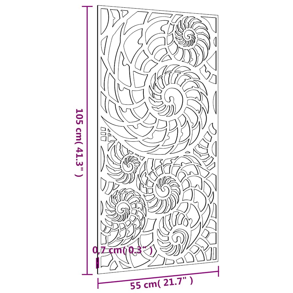 Vrtni zidni ukras 105 x 55 cm čelik COR-TEN s uzorkom školjki