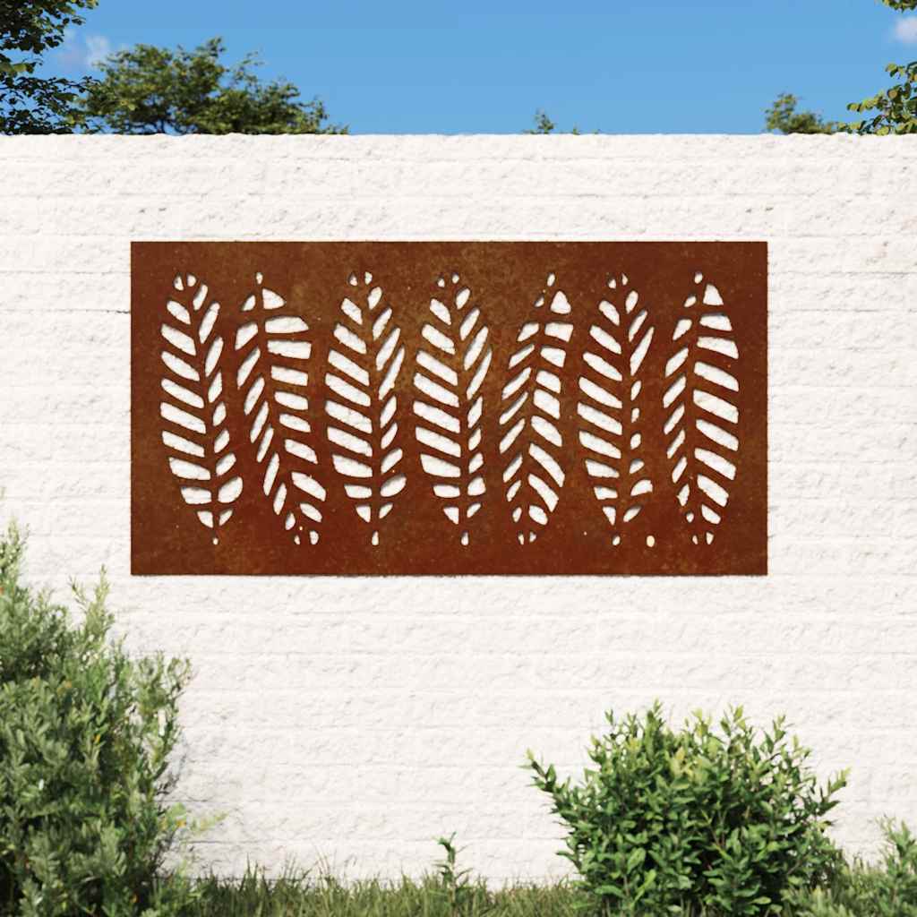 Vrtni zidni ukras 105 x 55 cm od čelika COR-TEN s uzorkom lišća