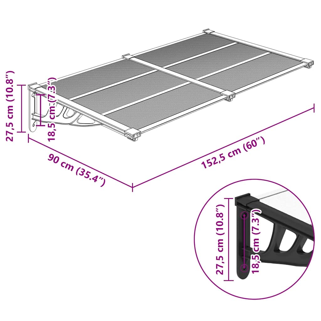 Nadstrešnica za vrata crna i prozirna 152,5x90 cm polikarbonat