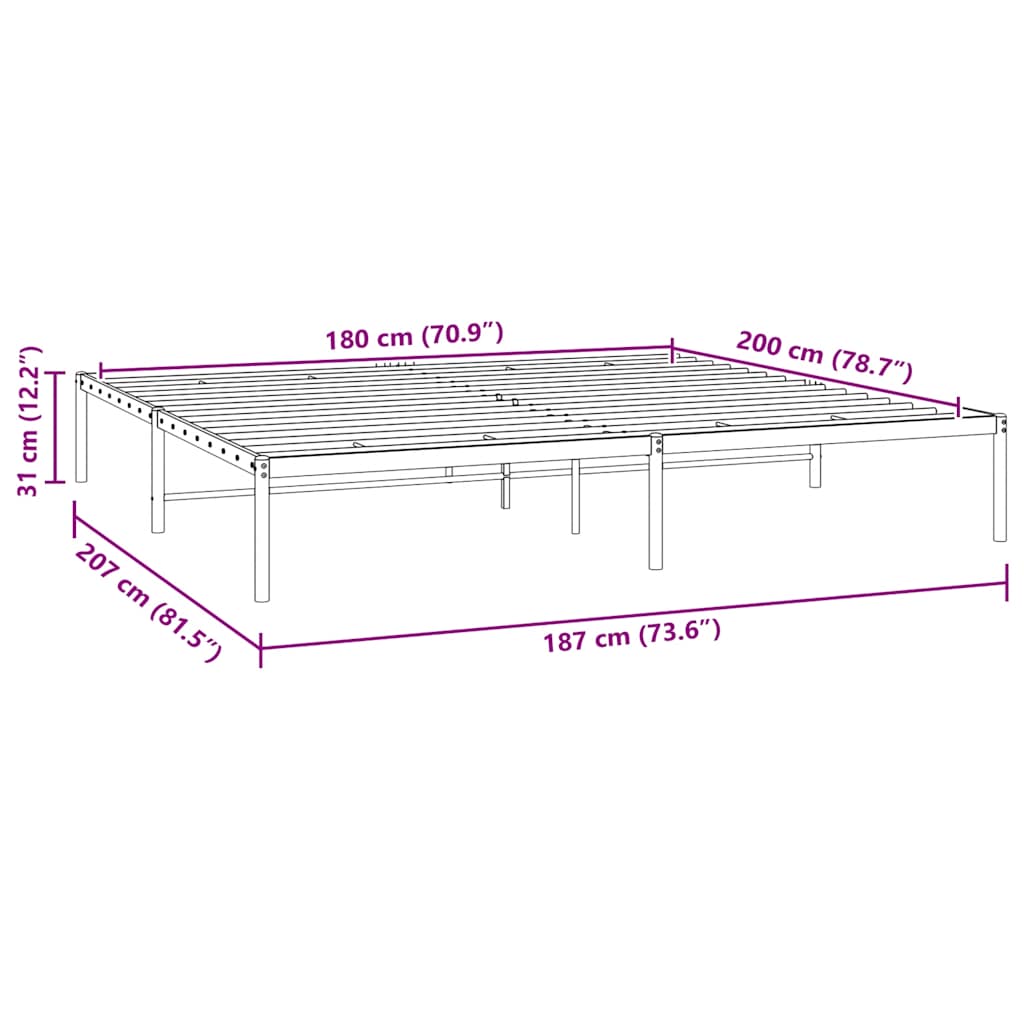 Metalni okvir za krevet crni 180x200 cm
