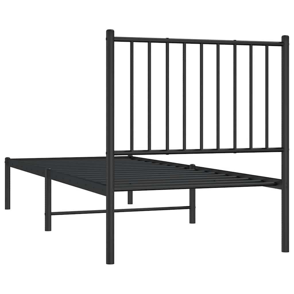Metalni okvir za krevet s uzglavljem crni 75x190 cm