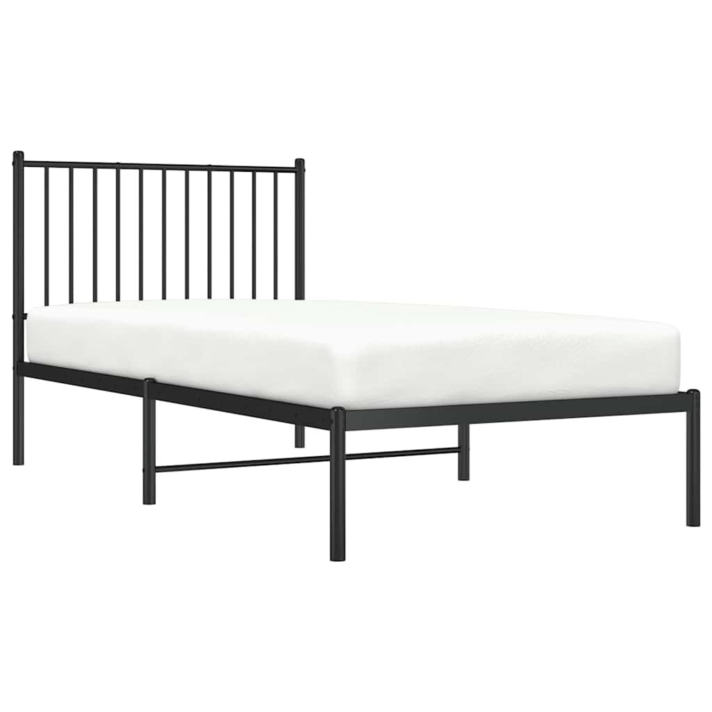 Metalni okvir za krevet s uzglavljem crni 90x190 cm