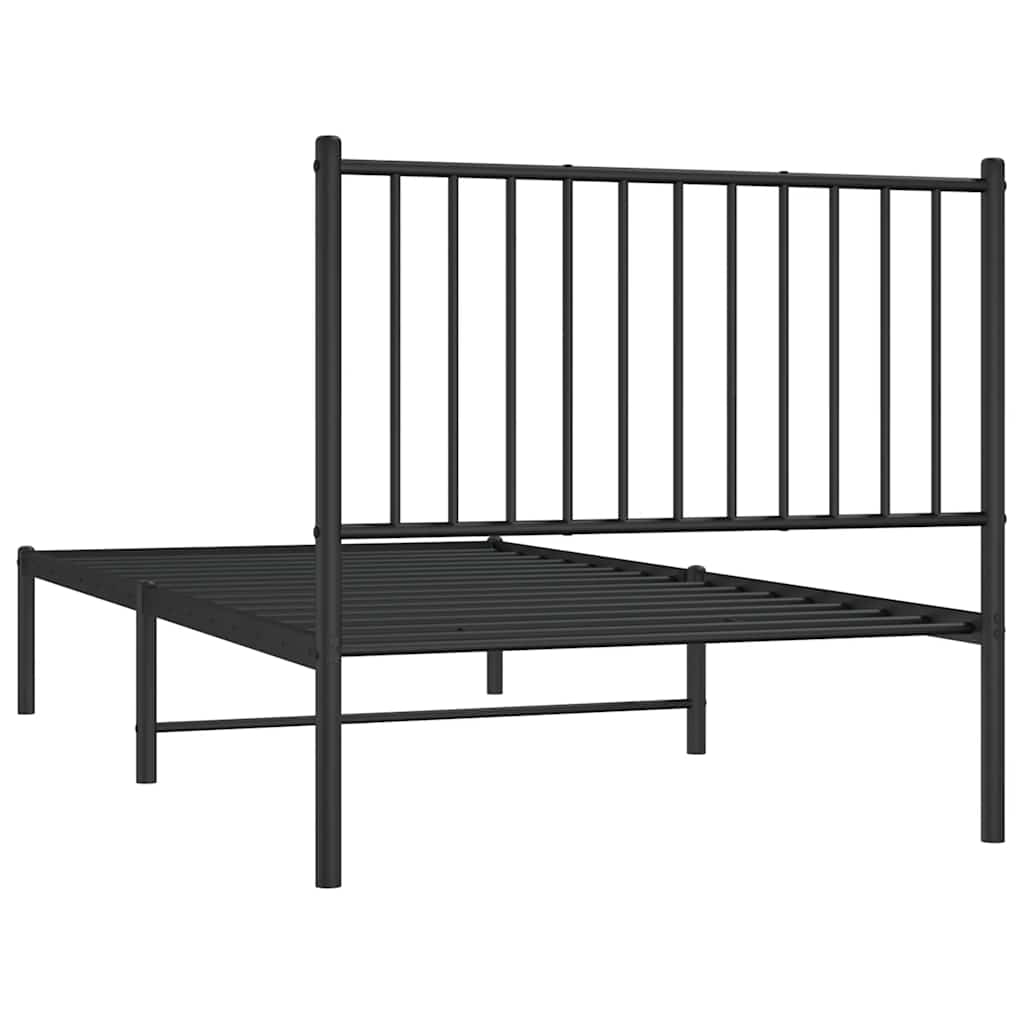 Metalni okvir za krevet s uzglavljem crni 90x190 cm
