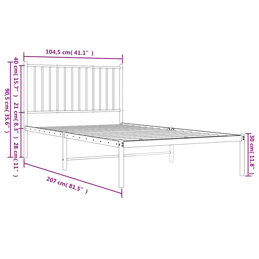 Metalni okvir za krevet s uzglavljem crni 100x200 cm