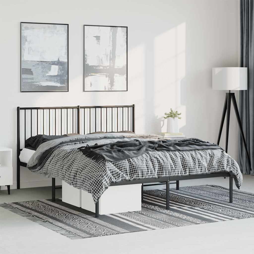 Metalni okvir za krevet s uzglavljem crni 150x200 cm