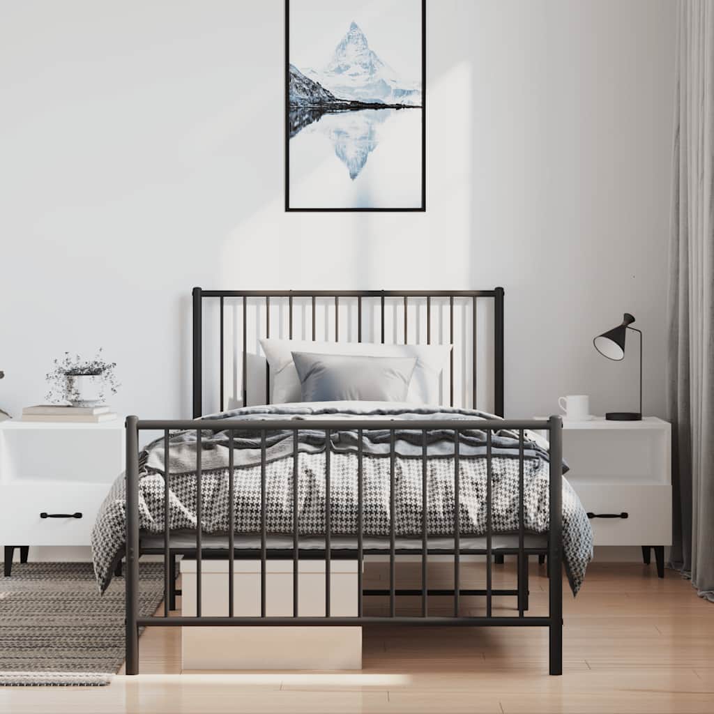 Metalni okvir kreveta uzglavlje i podnožje crni 100x190 cm