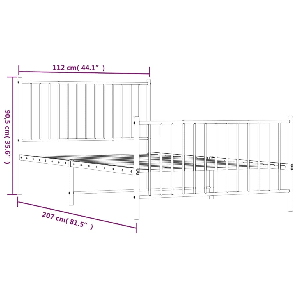 Metalni okvir kreveta uzglavlje i podnožje crni 107x203 cm