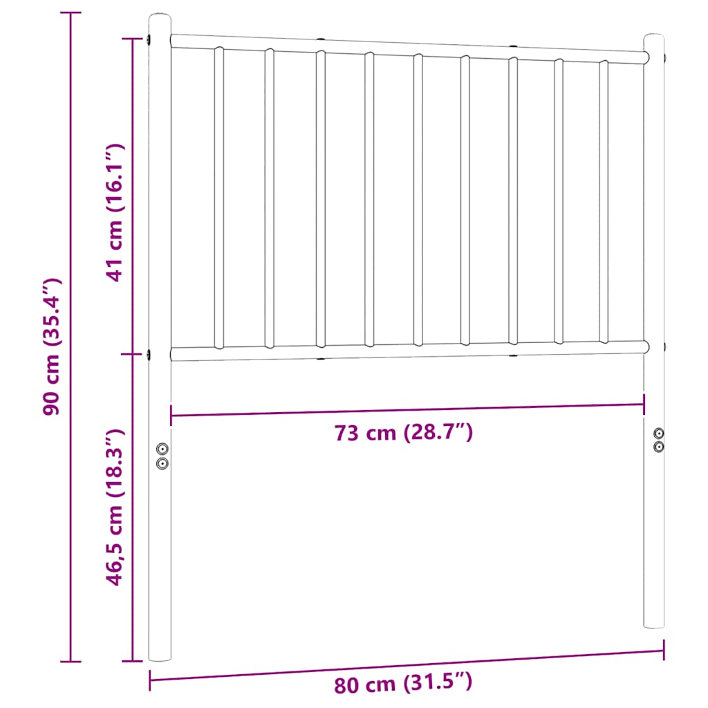 Metalno zamjensko uzglavlje crno 75 cm