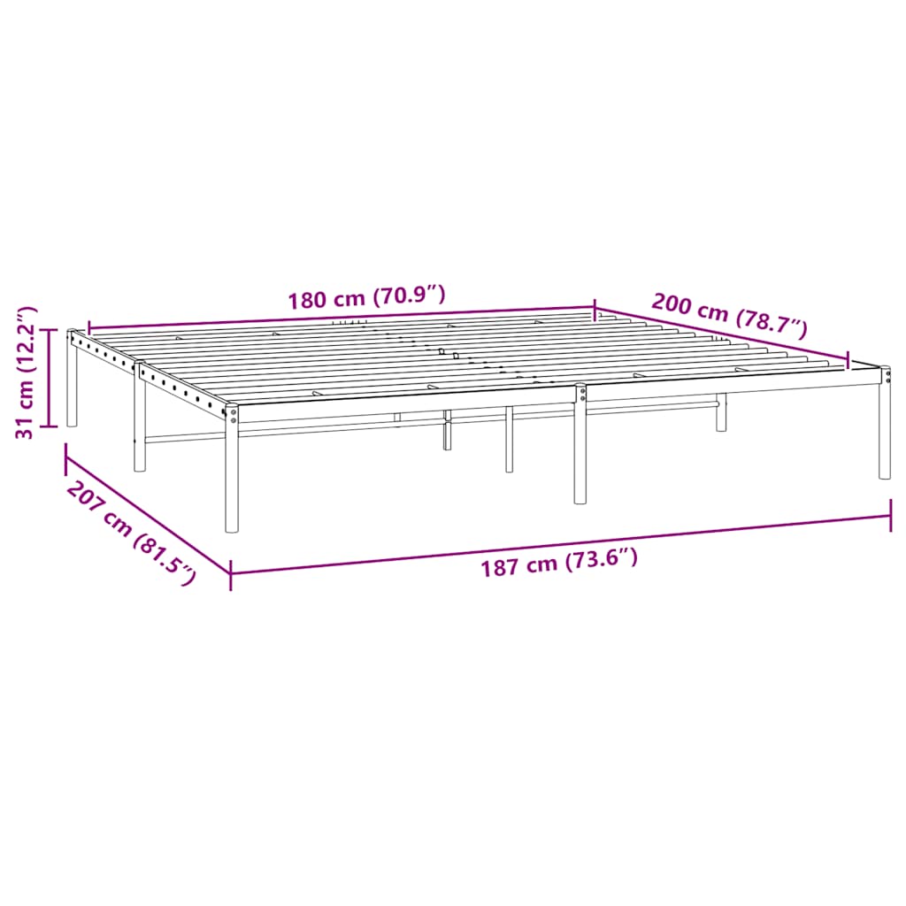 Metalni okvir za krevet bijeli 180x200 cm