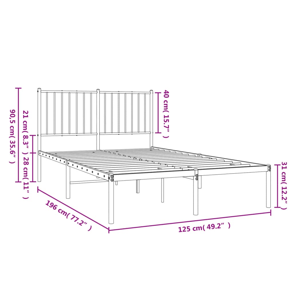 Metalni okvir za krevet s uzglavljem bijeli 120x200 cm