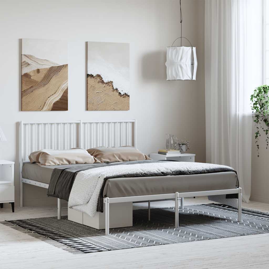 Metalni okvir za krevet s uzglavljem bijeli 135x190 cm