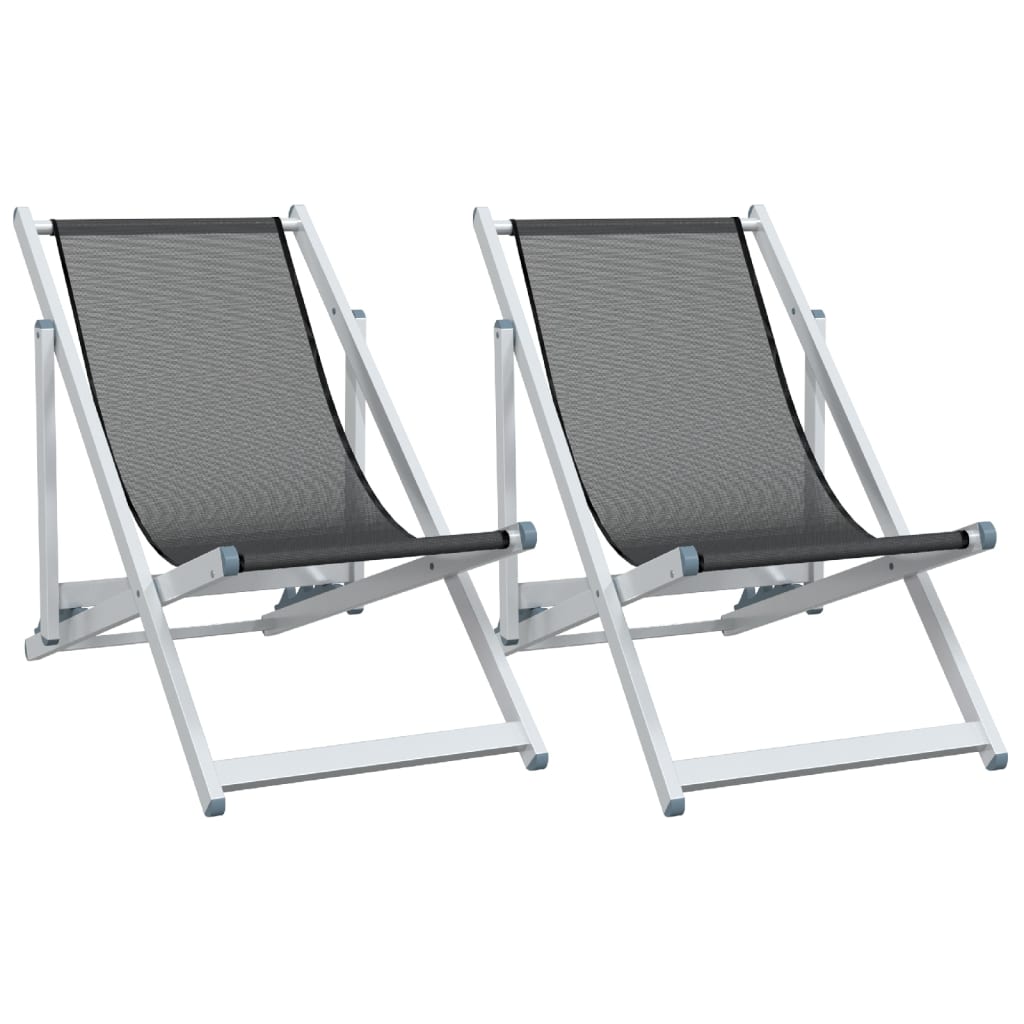 Sklopive stolice za plažu 2 kom sive od aluminija i tekstilena