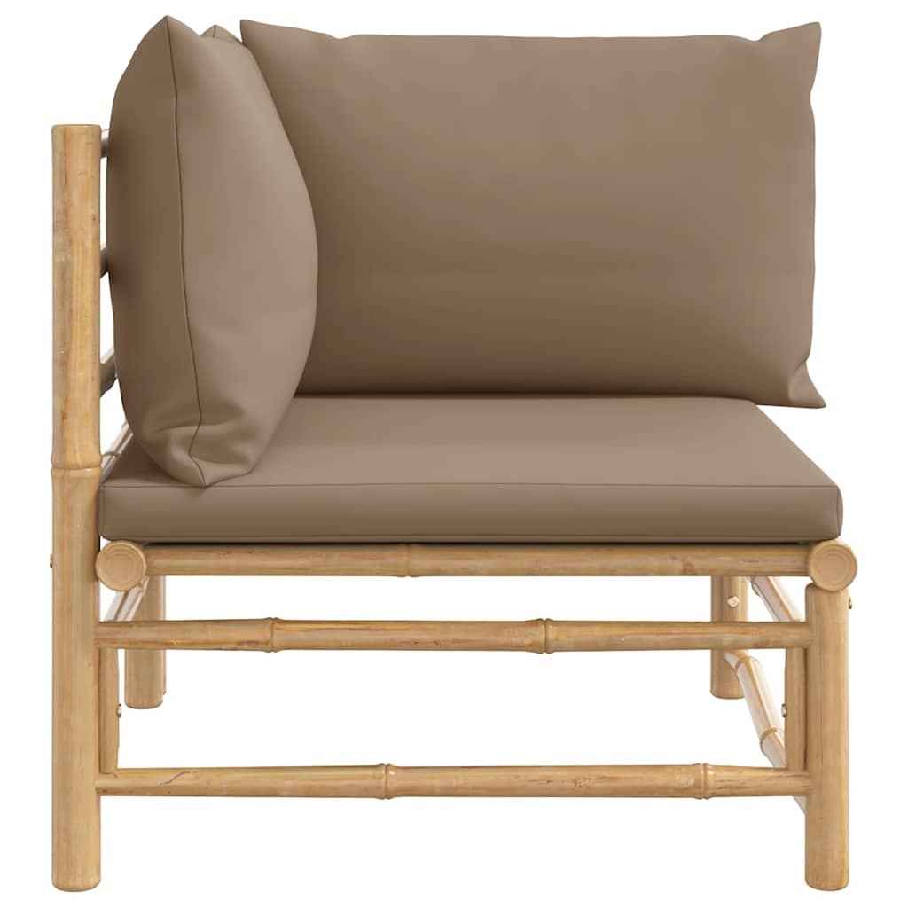 Kutna vrtna sofa od bambusa sa smeđesivim jastucima