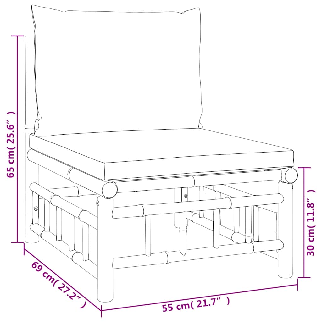 Srednja vrtna sofa od bambusa s tamnosivim jastucima