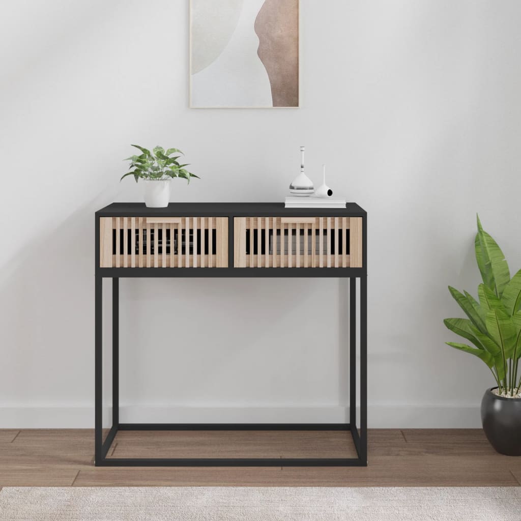 Konzolni stol crni 80x30x75 cm od konstruiranog drva i željeza