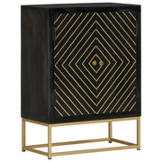 Komoda s 2 vrata crno-zlatna 55 x 30 x 75 cm masivno drvo manga