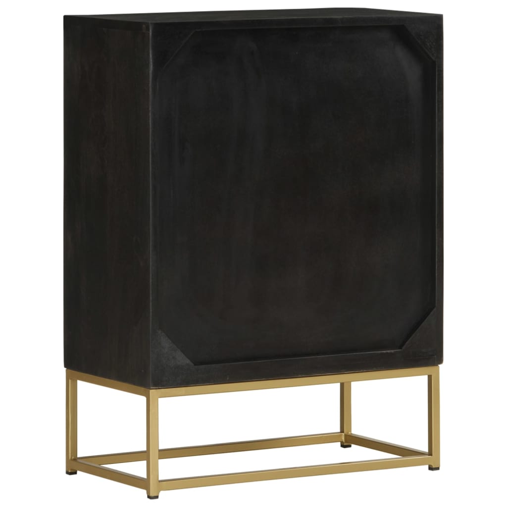 Komoda s 2 vrata crno-zlatna 55 x 30 x 75 cm masivno drvo manga