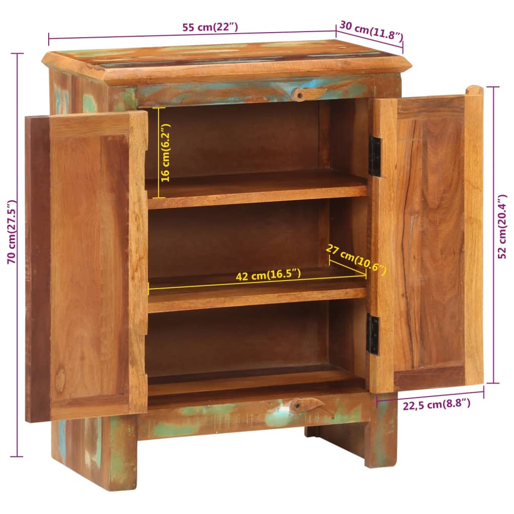 Komoda s 2 vratima 55 x 30 x 70 cm od masivnog obnovljenog drva