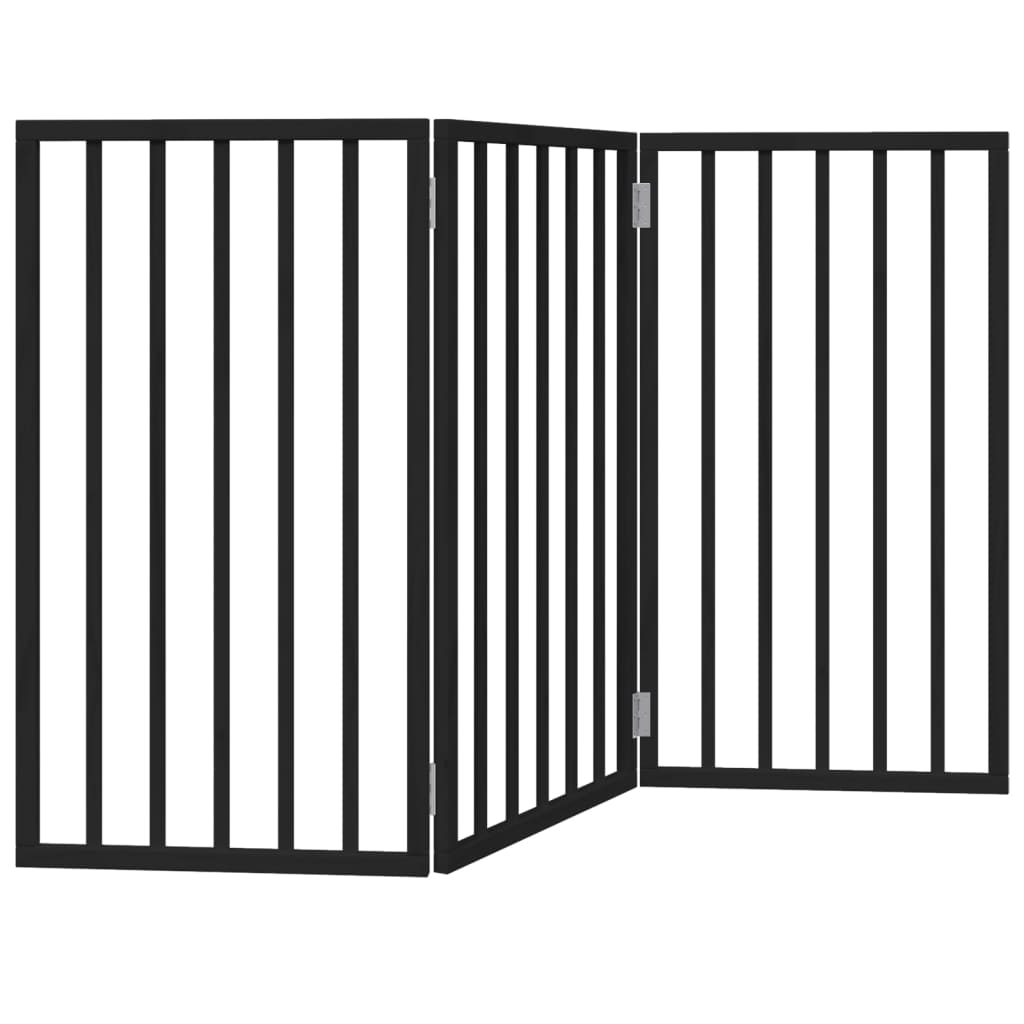 Vrata za pse s 3 panela sklopiva crna 150 cm od drva topole
