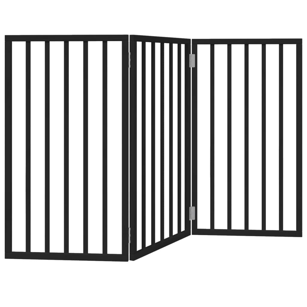 Vrata za pse s 3 panela sklopiva crna 150 cm od drva topole