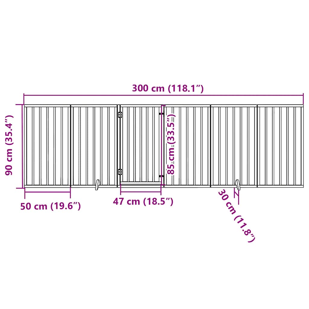 Vrata za pse s vratima, sklopiva, 6 panela, smeđa, 300 cm, drvo topole