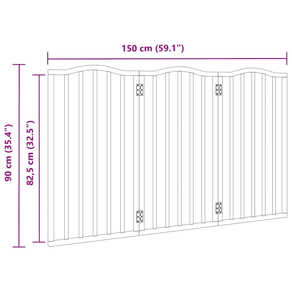 Vrata za pse s 3 panela sklopiva 150 cm od drva topole