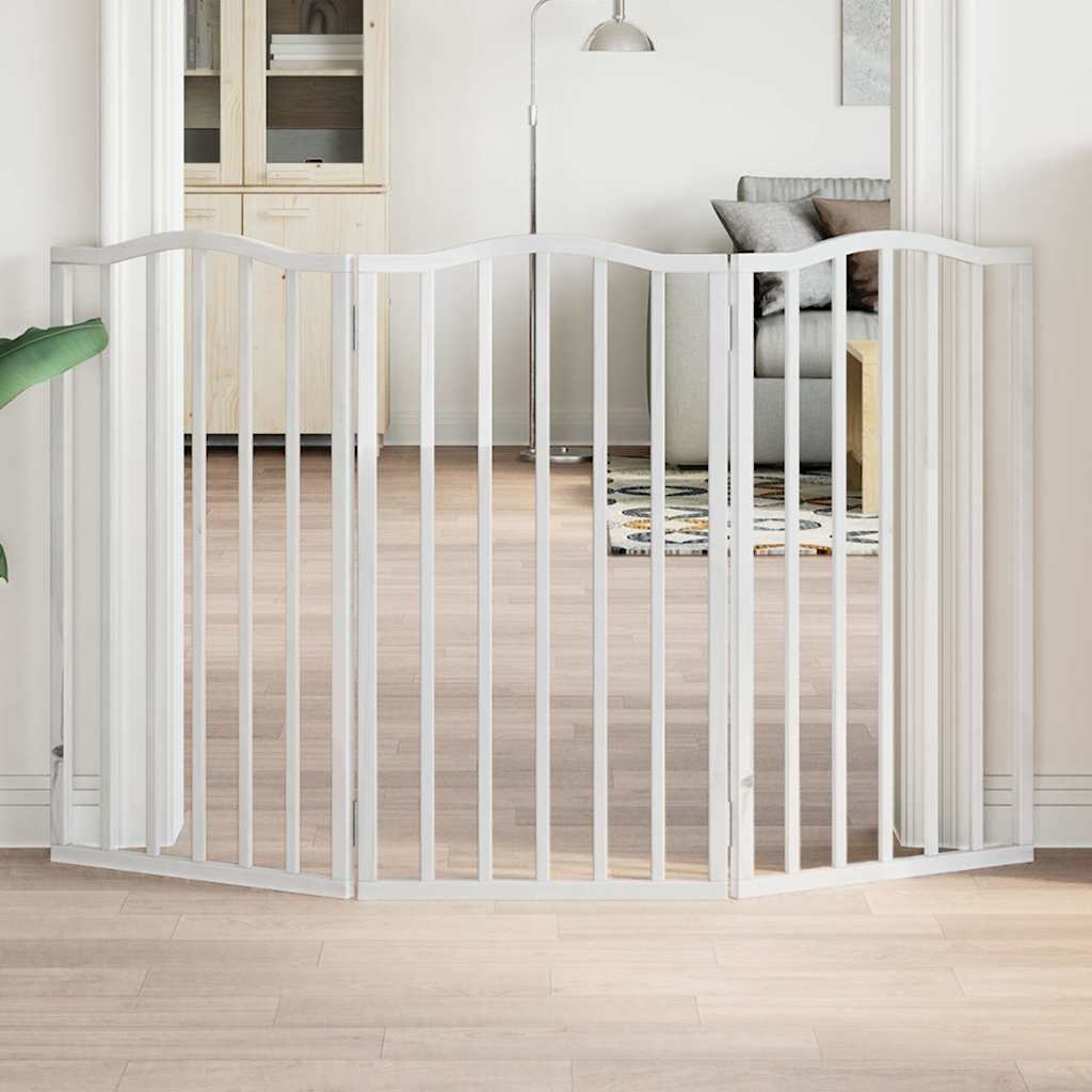 Vrata za pse s 3 panela sklopiva bijela 150 cm od drva topole