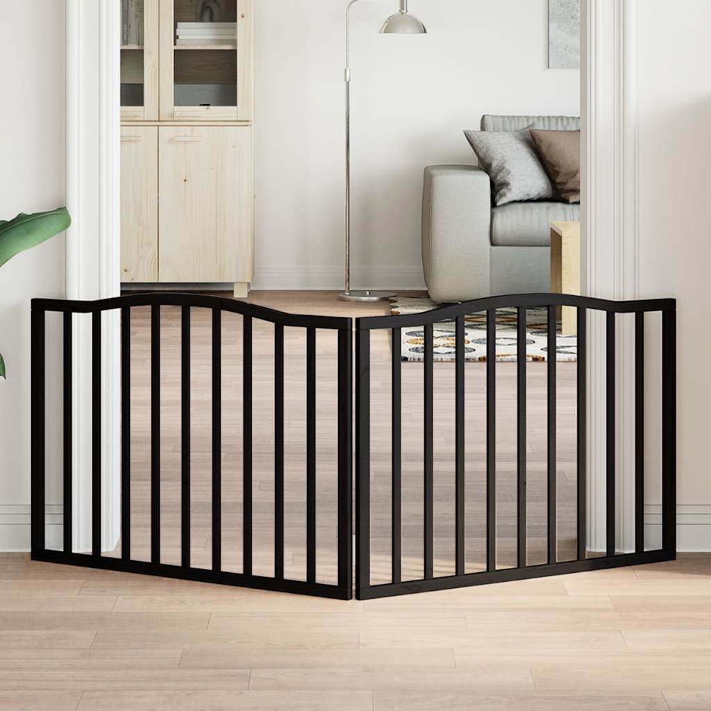 Vrata za pse s 2 panela sklopiva crna 160 cm od drva topole