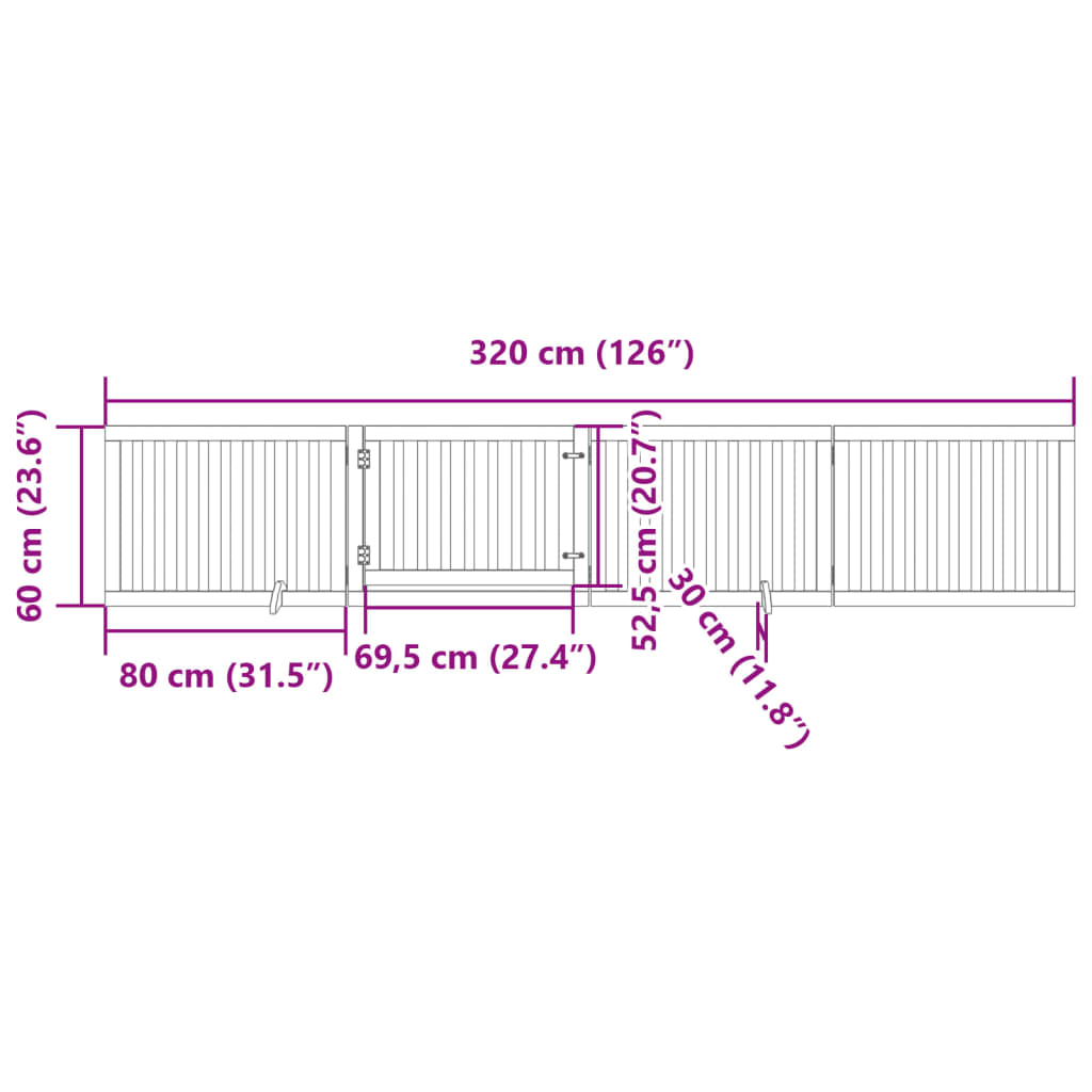 Vrata za pse s vratašcima 4 panela sklopiva 320 cm drvo topole