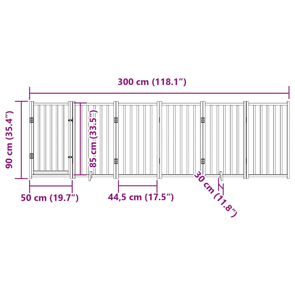 Vrata za pse s vratima sklopiva 6 panela 300 cm masivno drvo jela